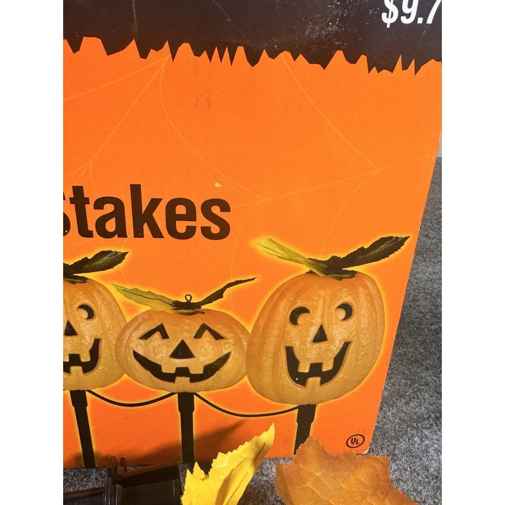 Halloween Pumpkin Blow Mold Lawn Stakes 5 Count Light Set Indoor/Outdoor Vintage